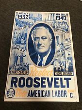Franklin D Roosevelt FDR 1940 Presidential Election Sign Campaign Poster picture