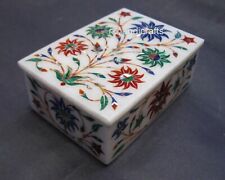 5 x 3.5 Inches Jewelry Box Inlaid with Multicolor Stone White Marble Bangle Box picture