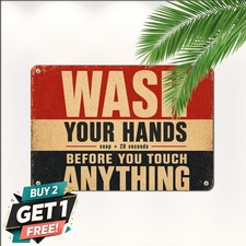 Wash Your Hands Bold Typography Sign Funny Restroom Rules Metal Tin Plaque picture