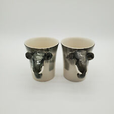 2 Pier 1 3D Elephant Handle Hand Painted Mugs picture