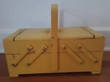 Vintage Strommen Bruk Hamar Norway Wooden Accordian Sewing Box yellow picture