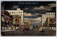Hutchinson, Kansas KS - Main  Street Night View - Vintage Postcard - Posted 1947 picture