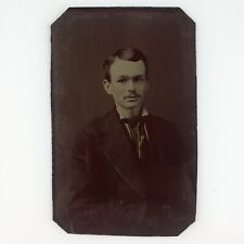 Handsome Young Skinny Man Tintype c1870 Antique Handsome 1/6 Plate Photo A4082 picture