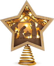 Golden Star Nativity LED 10 X 8.5 MDF Christmas Tree Topper picture