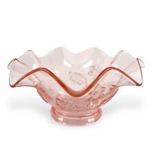 Vintage Depression Glass Ruffle Edge Pink Glass Bowl Raised Flower Leaf Design picture