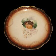 Antique 1900s Limoges France Porcelain Portrait Cabinet Plate Gold Rim 9