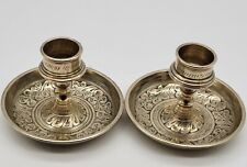 Vintage Pair Small Brass Taper Candle holders.  Floral Design. Pre-Owned. Nice. picture