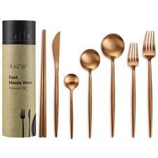 14-pc Matte Copper  (2 set) Chopstick Cutlery Silverware Utensil Flatware KiiZYs picture
