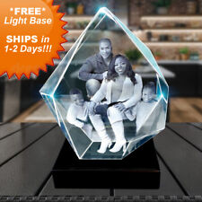 3D Crystal Iceberg w/Light Base, Personalized Engraved Custom Glass Etched Photo picture