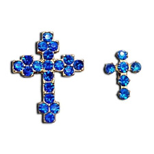 Avon Crucifix Lapel Pin Set of 2 Gold Tone Back the Blue Vintage Peace Stones picture