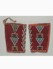 Old American Style Handmade Sioux Horse Beaded Cuffs Leather Fringes FHC28 picture