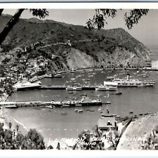 c1940s Avalon, Santa Catalina CA RPPC Birds Eye Harbor Steamship Real Photo A130 picture