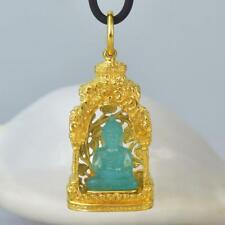 Buddha Statue Gold Vermeil Sterling Pagoda Blue Chalcedony Pendant Amulet 15.05g picture