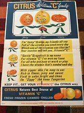 Vintage nutritional School poster citrus the vitamin C family 18”x24” picture