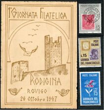 1947 Italian Philately, ROVIGO STAMP-DAY postcard - plus 3 Stamp-Day Mint Stamps picture