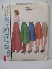 McCall's Pattern 4589 Misses Size 8 Waist 24 Skirts 5 Lengths Vintage Cut 1975 picture