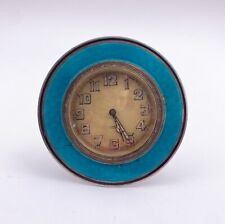 Exceptional Guilloche & Silver Teal Blue Sandoz Swiss Travel Watch Clock W/Stand picture
