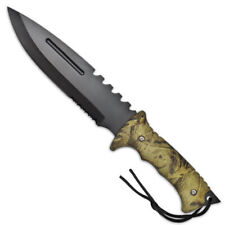 Outdoor Woodland Camo Fixed Blade Knife - Survival & Tactical Tool + Free Sheath picture
