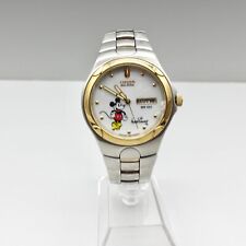 Disney Citizen Watch Eco Drive Mickey Mouse Cracked Glass Works FOR PARTS REPAIR picture