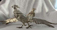 Set of 2 Silver Metal Textured Bird Figurines, Metallic Finish Decor picture