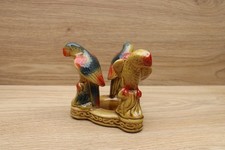 Vintage Ceramic Parrot Bird Holder 3 Birds Multicolor Mid Century Decor picture