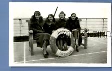 FOUND B&W PHOTO G+2448 PRETTY WOMEN SITTING ON BENCH ON SHIP,ANDANIA,LIVERPOOL picture