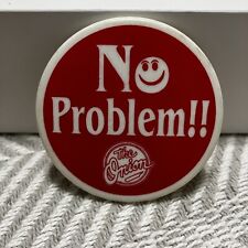 The Onion Button Pin No Problem Red On White All Plastic picture