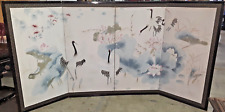 VINTAGE 4 Panel Foldout Painted Silk Screen Art Panels - Oriental Heron Cranes picture
