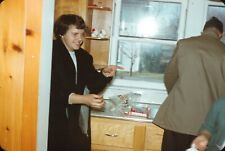 1961 Young Woman Pointing Walking Through Kitchen 60s Vintage 35mm Slide picture