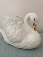Vintage CERAMIC SWAN PLANTER Pottery White Gold picture