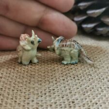 Set of 2 Triceratops Miniature Ceramic Animal Terrarium Dinosaur Figurines Decor picture