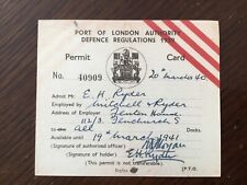 WWII 1940 PORT OF LONDON AUTHORITY DEFENCE REGULATIONS PERMIT CARD *Reproduction picture