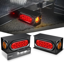 2PCS Steel Trailer Light Boxes Housing Kit W/ 3LED License Plate 6Inch Oval Red picture
