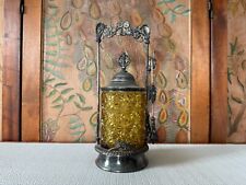 Antique Victorian ACME Silver Co Amber Glass Pickle Castor Jar - 10.5