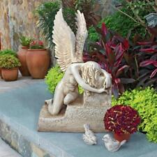 The Grief of Loss Heartbreak Mourning Winged Angel Bows Kneeling Memorial Statue picture