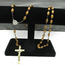 Vintage Catholic Rosary Brown Olive Wood Beads Jerusalem Terra Santa Soil Relic picture