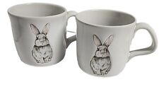 WILLIAMS SONOMA Bunny Mugs SET OF 2 Debossed RABBIT Coffee Cups 12oz picture