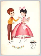 Postcard Artist Signed Gloria Boy Offering Girl Pastry Drinking Tea 1950's Style picture