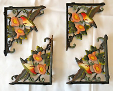 Vtg Set of 4 Matching  Hummingbird Painted Cast Iron Metal Shelf Brackets Birds picture