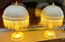 Pair of Vintage Glazed Bone China Lamps Original Finials 22