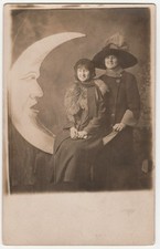 c1920s 2 Women Paper Moon Human Face RPPC AZO Real Photo Postcard picture