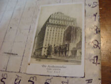 Orig Vint post card 1940 THE AMBASSADOR park avenue NEW YORK picture