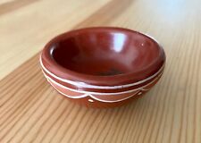 Santa Clara red pottery miniature bowl, polished, painted rim, signed picture