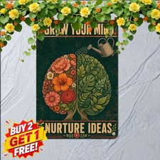 Floral Brain Motif Growth Sign Inspiring Mental Health Wall Decor Plaque 8x12 picture