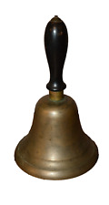 Antique Brass Hand Held Bell, School Bell, Wooden Handle picture