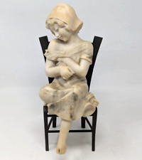 Antique Italian Marble Alabaster Bronze Girl Child on Chair Sculpture Italy HR21 picture