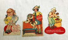 3 Vintage Mechanical Valentines Disney Geppetto Husky Dog Girl Washing Dishes picture