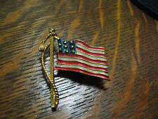 Old Glory American Flag Vintage Brooch - USA Patriotic Flagpole Gold Lapel Pin picture