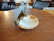 Antique Vintage Sea Shell Ashtray Ash Tray W/ Nodding Metal Donkey Attached Folk picture