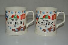 Vintage Wren Fine Bone China THE GOLFER Golfing Golf Coffee Mugs Lot ENGLAND HTF picture